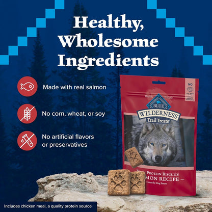 Wilderness Trail Treats High Protein Grain Free Dog Biscuits Crunchy Dog Treats, Salmon Recipe, 10-Oz Bag