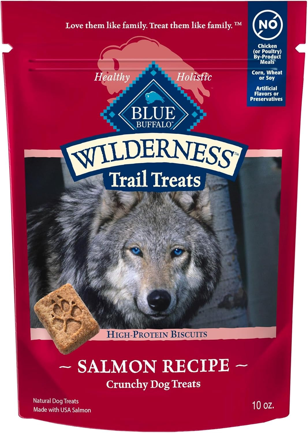 Wilderness Trail Treats High Protein Grain Free Dog Biscuits Crunchy Dog Treats, Salmon Recipe, 10-Oz Bag