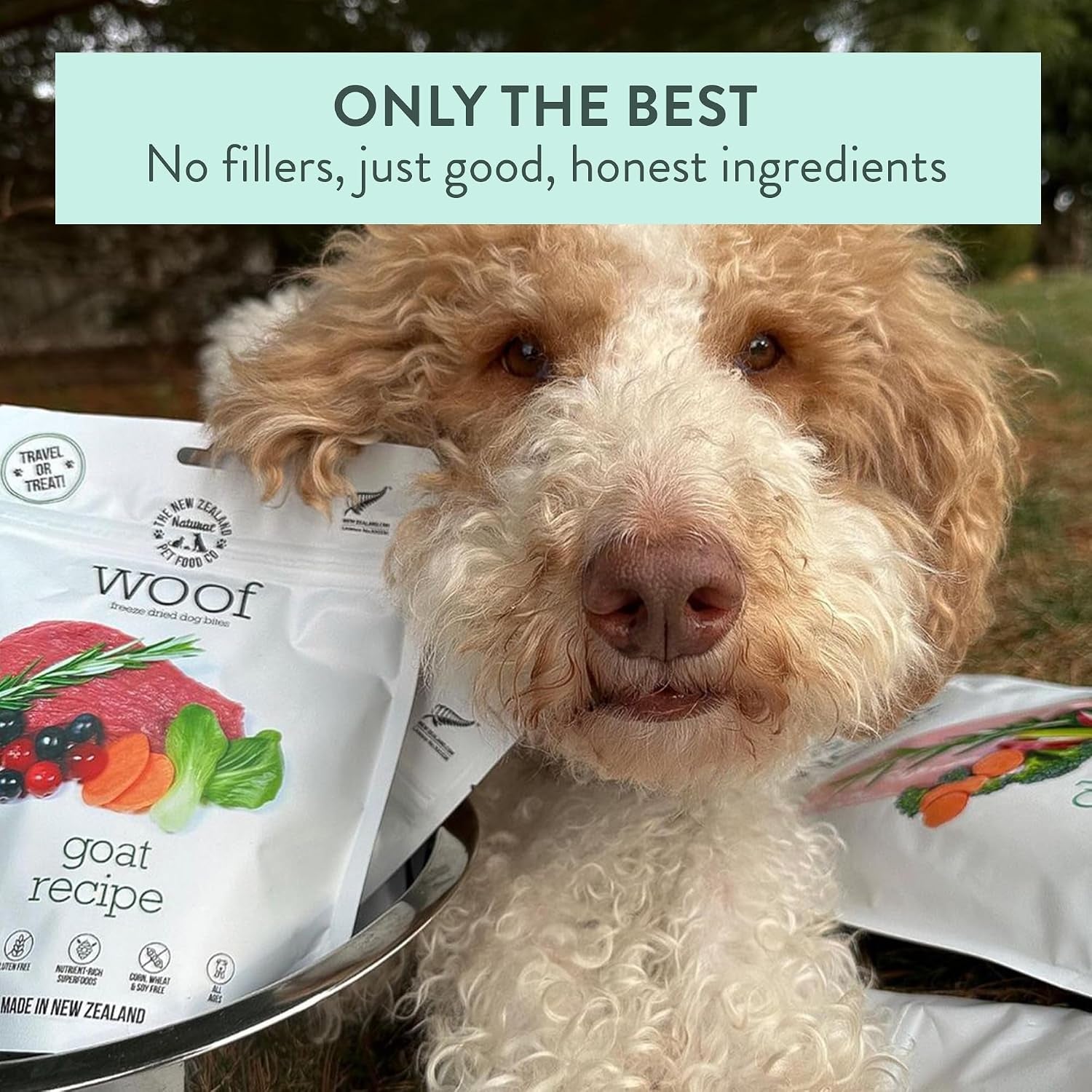 Woof Freeze Dried Dog Food - Wild Goat Recipe, High Protein, Complete Diet, Dog Treats, All Life Stages - 1.76 Oz