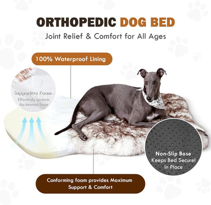 Dog Bed Rug for Large Dogs, Faux Fur Orthopedic 50"X30" Waterproof Fluffy Dog Beds Luxury, Washable Fuzzy Fur Rug Soft Flat Pet Furry Dog Bed, Brown