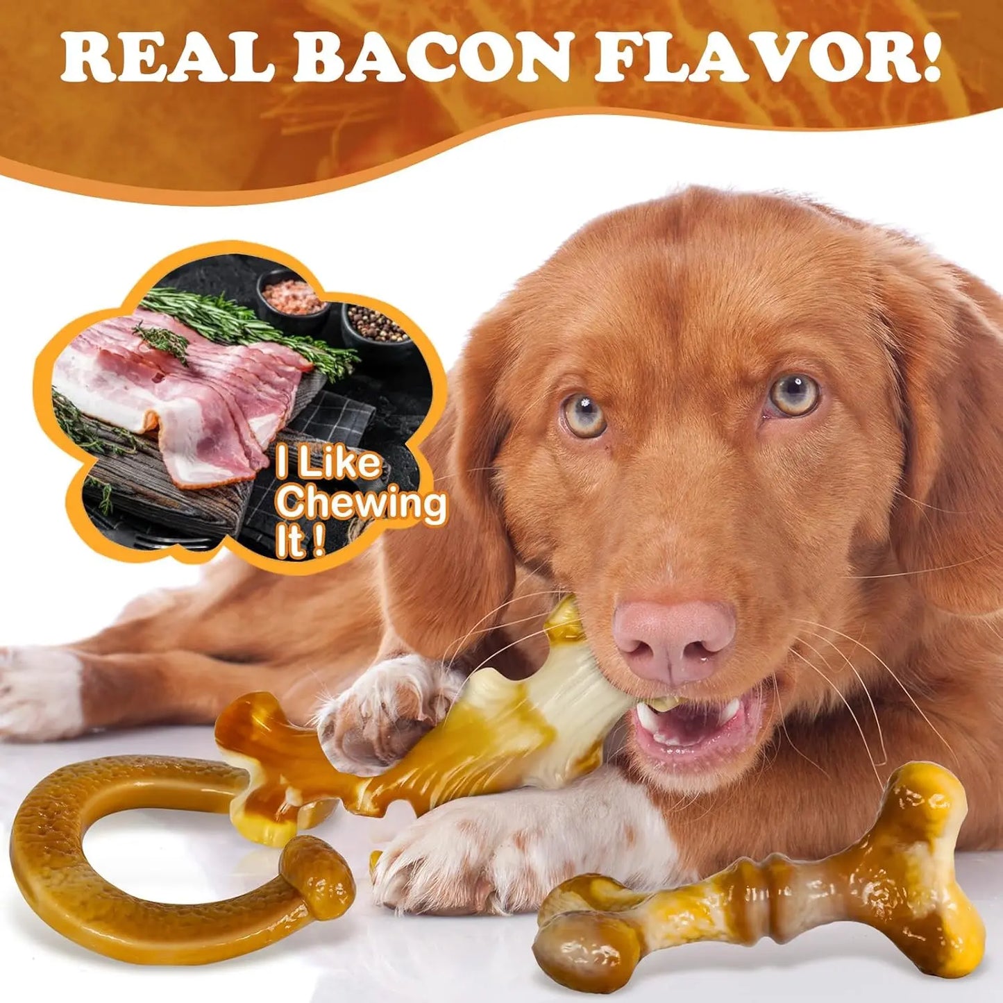 Dog Toys for Aggressive Chewers 3-Pack Indestructible Dog Toys for Large Dogs, Real Bacon Flavored, Tough Dog Chew Bones for Medium/Large Breed Dogs, Durable Dog Chew Toys to Keep Them Busy Dog Toys Durable Dog Dog Teeth Power Chew Durable Power