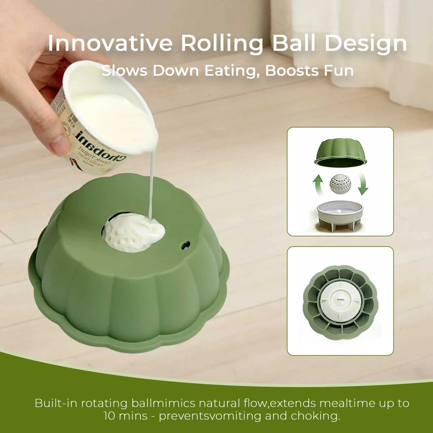BOMUU Dog Liquid Slow Feeder and Lick Bowl with Ball for Oral Hygiene and Tongue Cleaning, Mess-Free Yogurt and Water Bowl for Enhanced Pet Enrichment