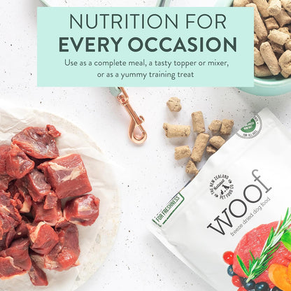 Woof Freeze Dried Dog Food - Wild Goat Recipe, High Protein, Complete Diet, Dog Treats, All Life Stages - 1.76 Oz
