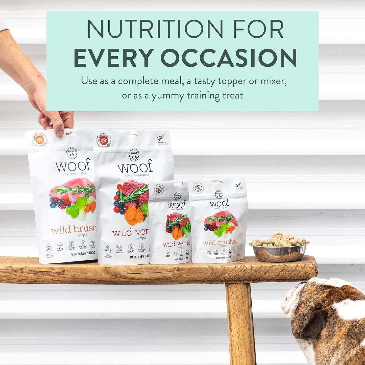 Woof Freeze Dried Dog Food - Wild Venison, High Protein, Dog Food Topper & Dog Treats, All Life Stages, 1.76 Oz