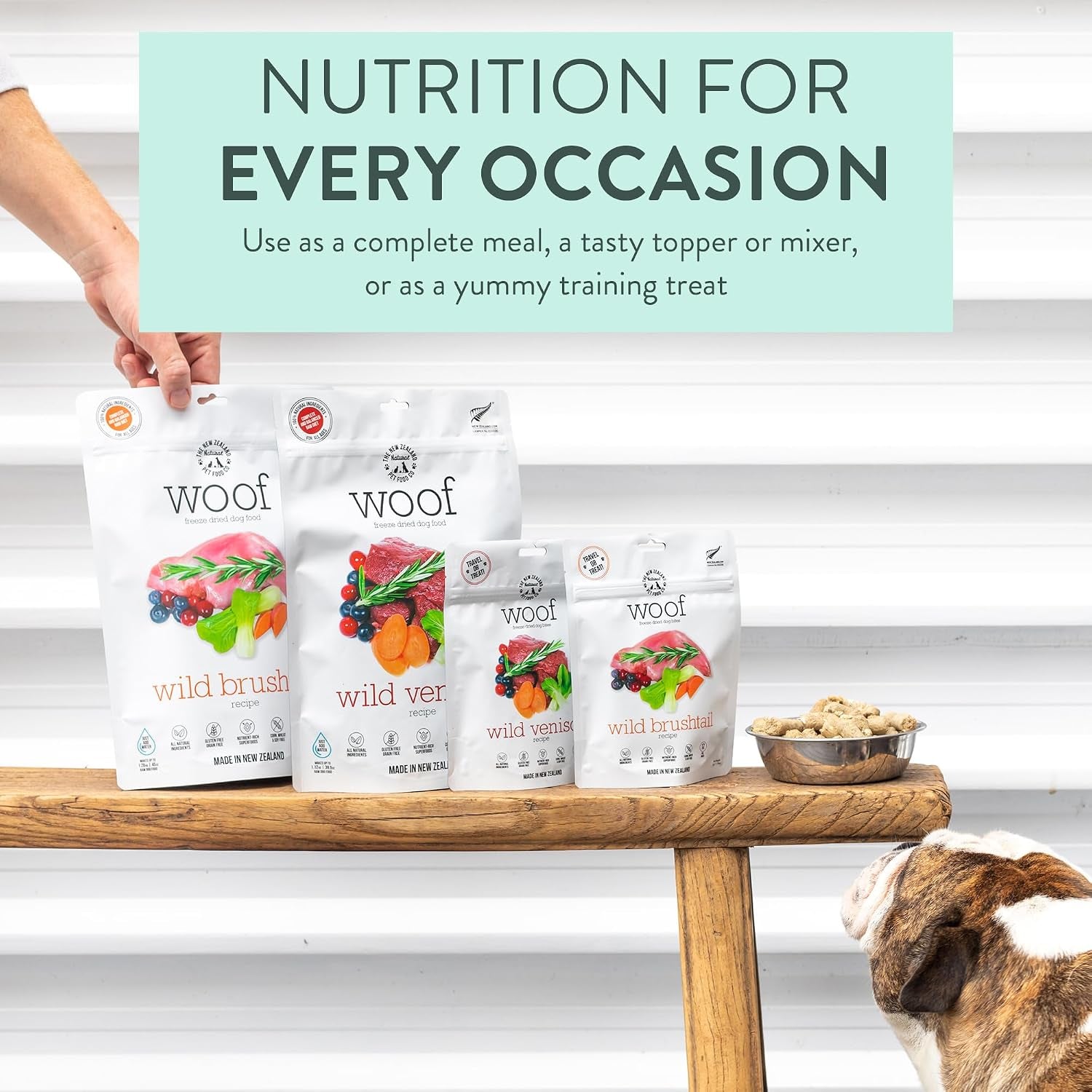 Woof Freeze Dried Dog Food - Wild Venison, High Protein, Dog Food Topper & Dog Treats, All Life Stages, 1.76 Oz