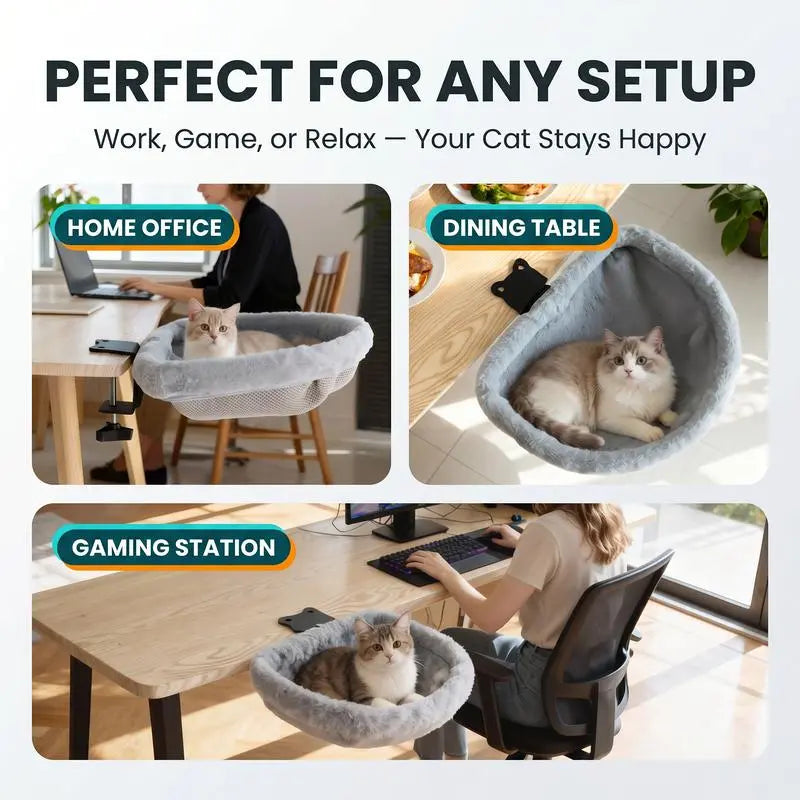 ZERO PET Cat Desk Hammock Bed - Rotating Cat Bed Fordesk or Table,Upgraded Clamp with Spongepad, Holds up to 45LBS, Soft & Sturdy Catnest for Indoor Cats Machine Washable