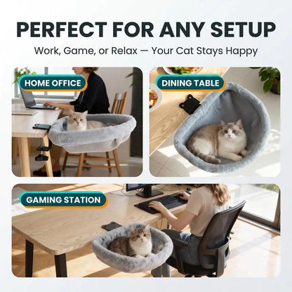 ZERO PET Cat Desk Hammock Bed - Rotating Cat Bed Fordesk or Table,Upgraded Clamp with Spongepad, Holds up to 45LBS, Soft & Sturdy Catnest for Indoor Cats Machine Washable