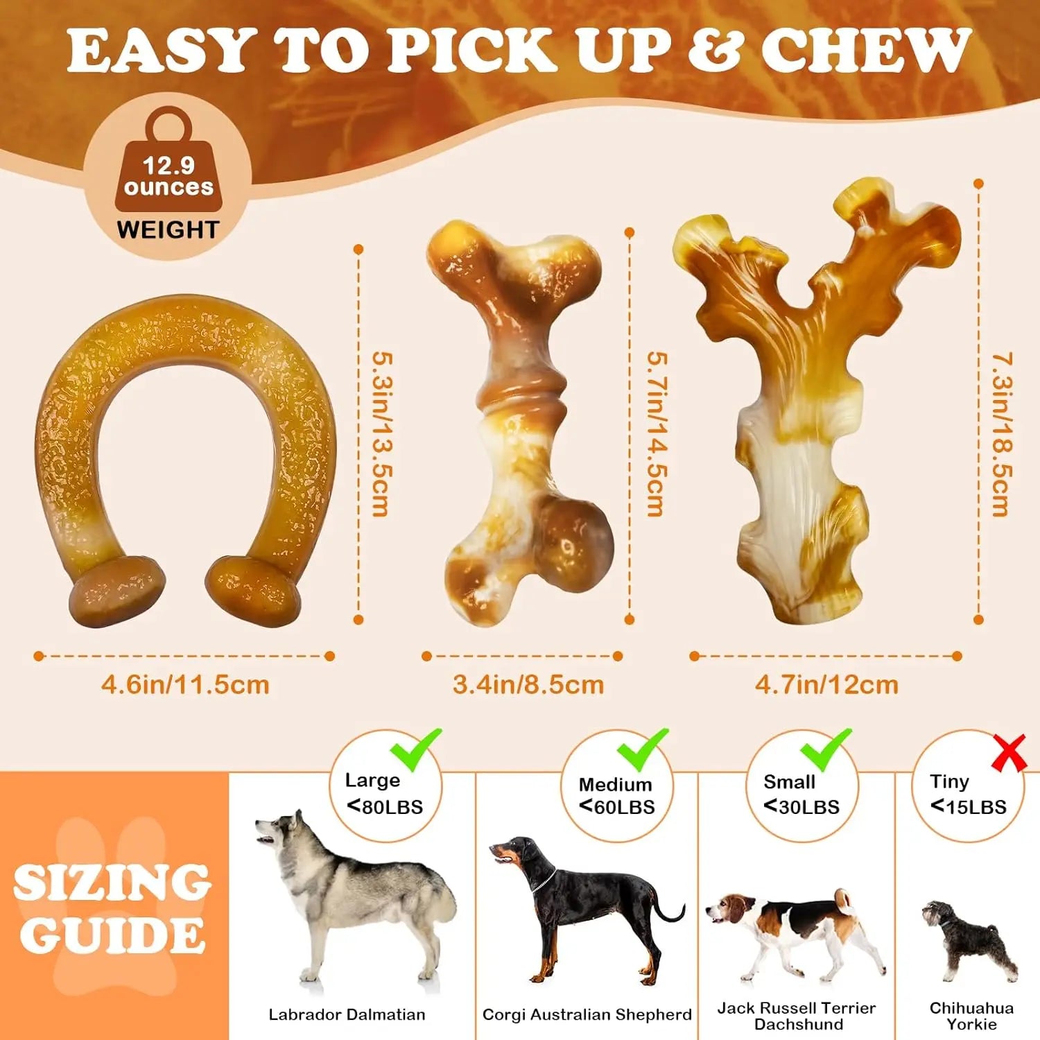 Dog Toys for Aggressive Chewers 3-Pack Indestructible Dog Toys for Large Dogs, Real Bacon Flavored, Tough Dog Chew Bones for Medium/Large Breed Dogs, Durable Dog Chew Toys to Keep Them Busy Dog Toys Durable Dog Dog Teeth Power Chew Durable Power