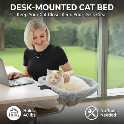 ZERO PET Cat Desk Hammock Bed - Rotating Cat Bed Fordesk or Table,Upgraded Clamp with Spongepad, Holds up to 45LBS, Soft & Sturdy Catnest for Indoor Cats Machine Washable