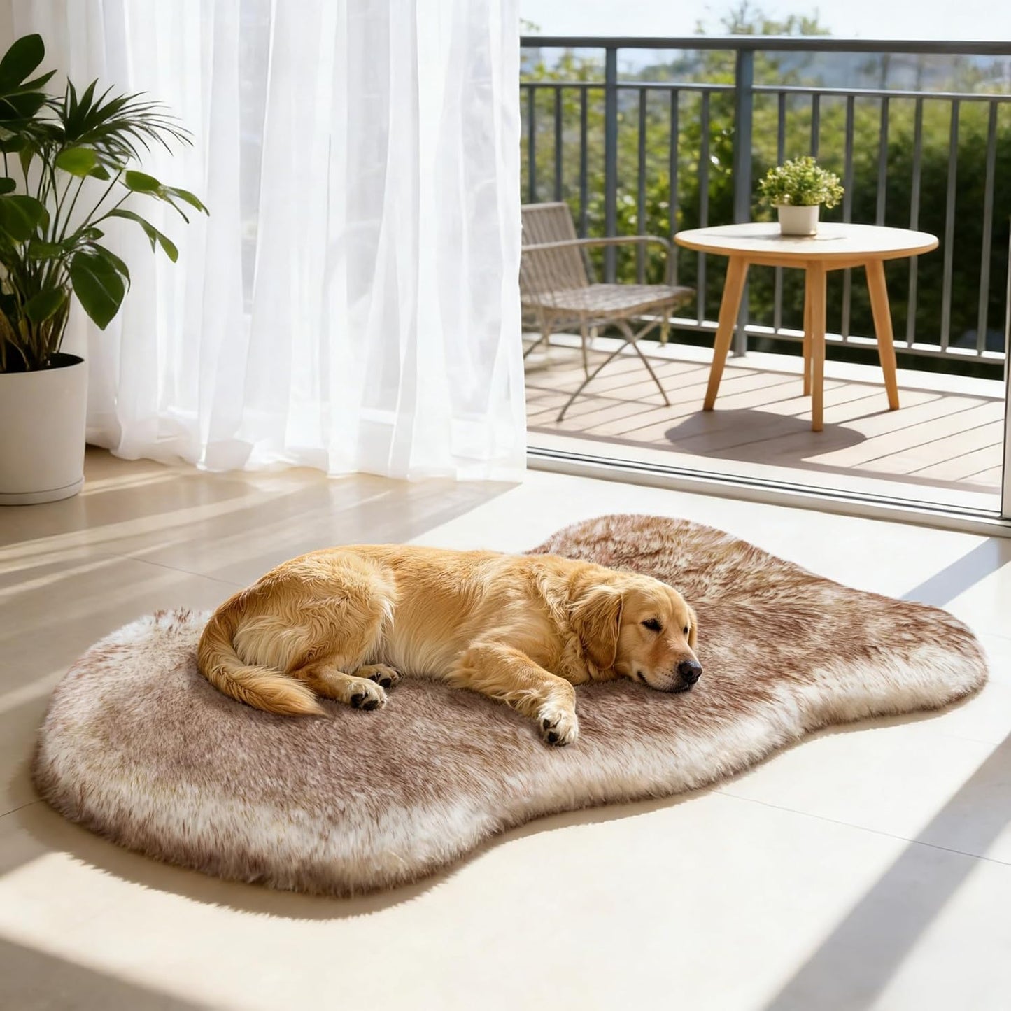 Dog Bed Rug for Large Dogs, Faux Fur Orthopedic 50"X30" Waterproof Fluffy Dog Beds Luxury, Washable Fuzzy Fur Rug Soft Flat Pet Furry Dog Bed, Brown