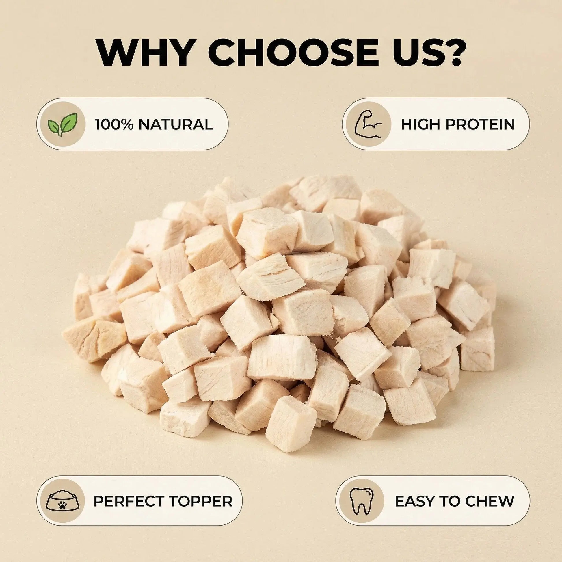 Helety Pet Premium Freeze-Dried Chicken Breast Cubes - 100% Pure Natural Single-Ingredient High-Protein Dog Treats, Food Topper & Training Reward for Dogs