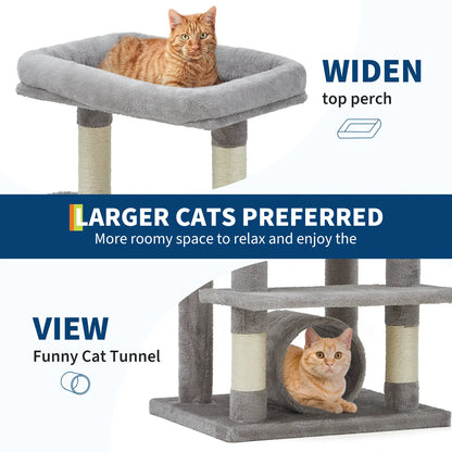 74-Inch Heavy-Duty Multi-Level Cat Tower for Large Cats with Condos, Hammock, and Sisal Scratching Posts - Stable Indoor Cat Playpen with Extra Wide Platforms in Grey