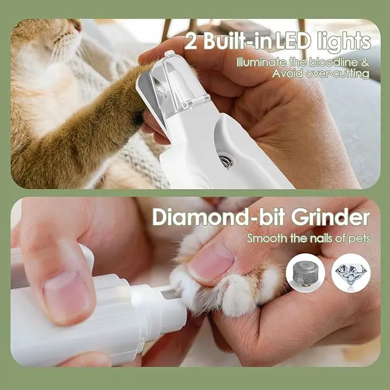 2-in-1 Rechargeable LED Pet Nail Clipper and Grinder with Quick Sensor, Protective Guard, and Nail File for Cats, Dogs, and Rabbits
