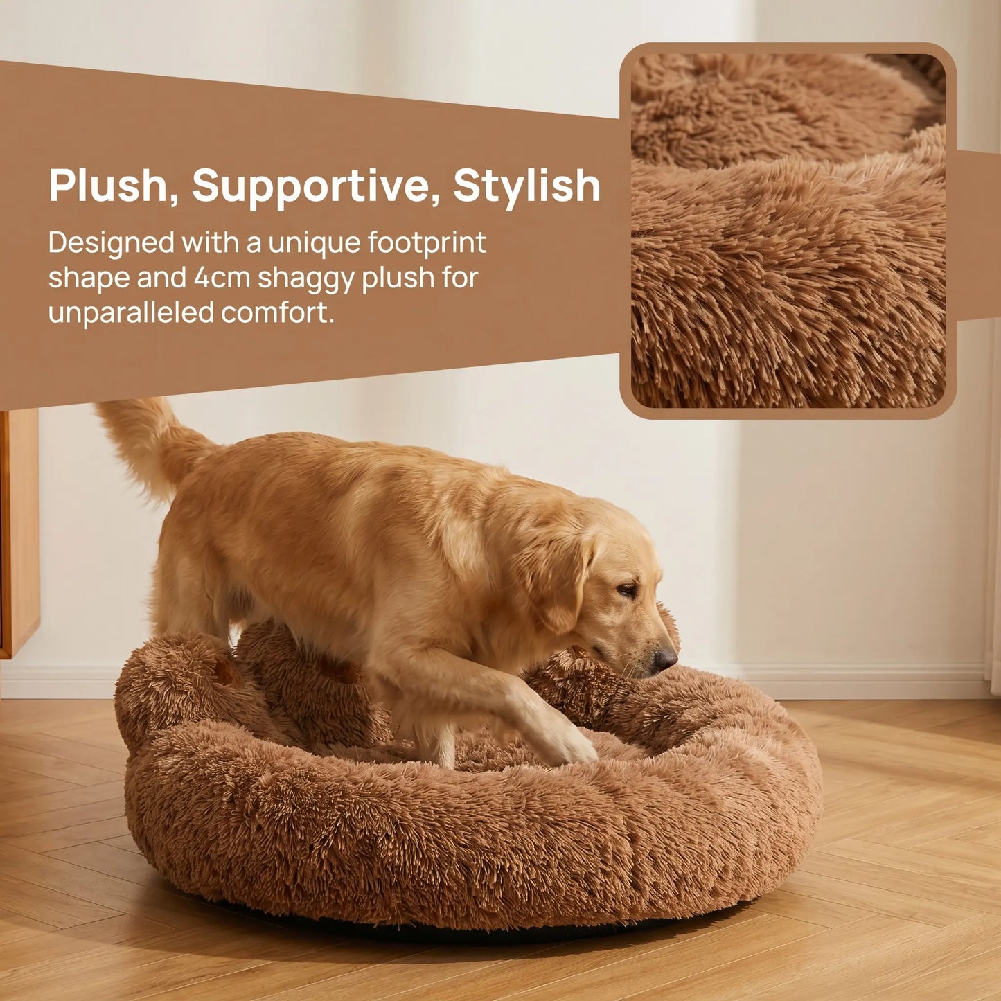 Calming Dog Bed Cat Bed, Cute Bear Paw Shape Plush Pet Bed, Warm Soft Fluffy Dog Bed with Removable Washable Cushion Non-Slip Bottom, 35.4In 43.3In in Khaki Gray Pink