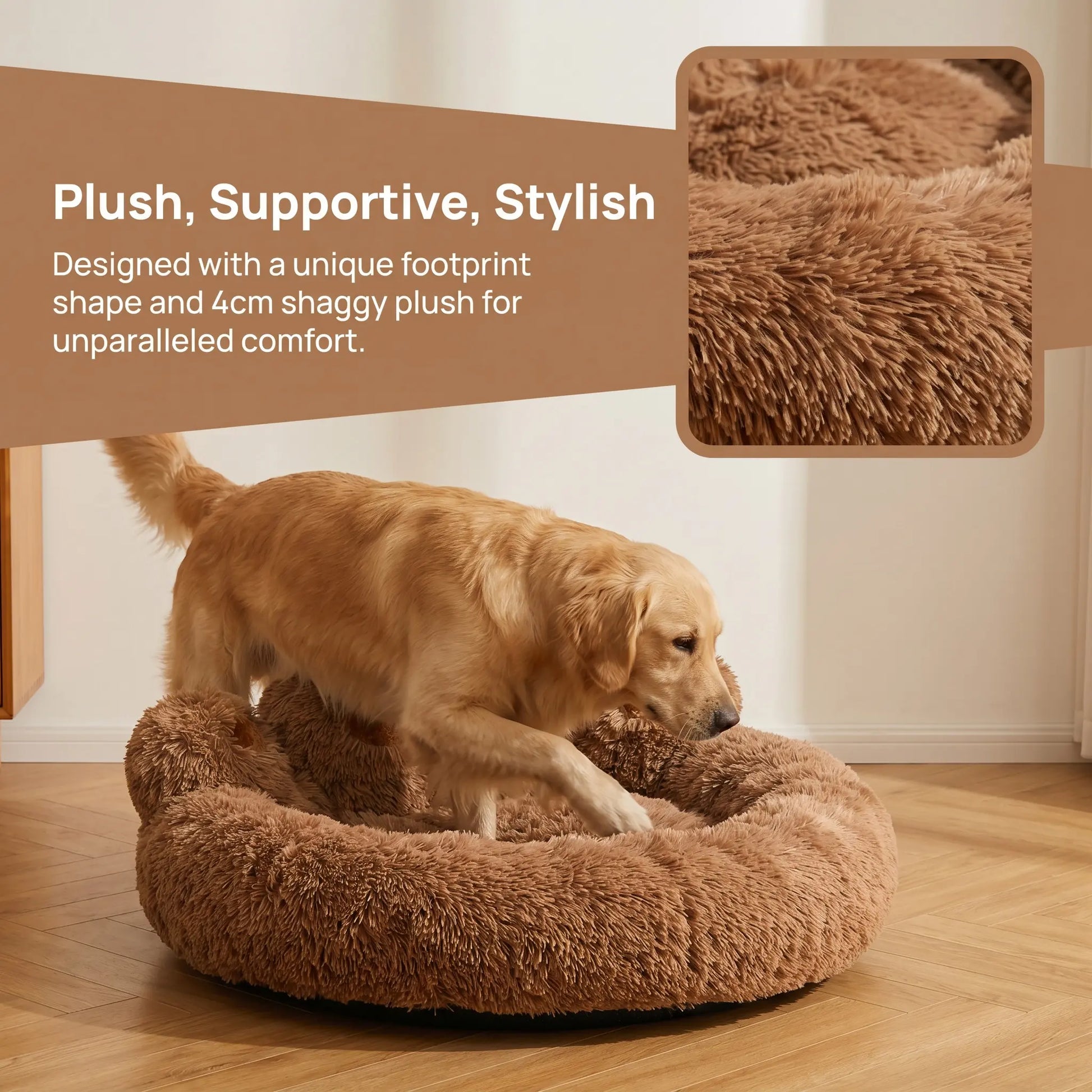 Calming Dog Bed Cat Bed, Cute Bear Paw Shape Plush Pet Bed, Warm Soft Fluffy Dog Bed with Removable Washable Cushion Non-Slip Bottom, 35.4In 43.3In in Khaki Gray Pink