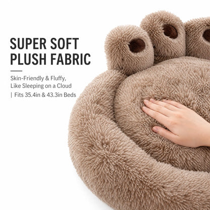 Calming Dog Bed Cat Bed, Cute Bear Paw Shape Plush Pet Bed, Warm Soft Fluffy Dog Bed with Removable Washable Cushion Non-Slip Bottom, 35.4In 43.3In in Khaki Gray Pink