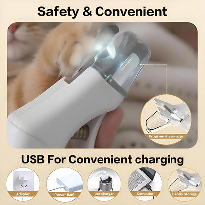 2-in-1 Rechargeable LED Pet Nail Clipper and Grinder with Quick Sensor, Protective Guard, and Nail File for Cats, Dogs, and Rabbits