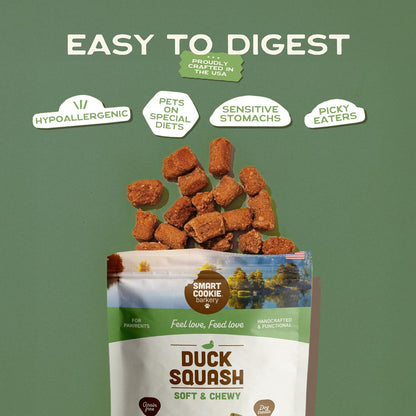 All Natural Dog Treats - Duck & Squash - Training Treats for Dogs & Puppies with Allergies, Sensitive Stomachs - Soft Dog Treats, Chewy, Grain Free, Made in USA - 5Oz, Pack of 3