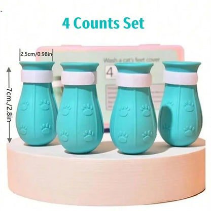 Cat Bathing Footwear – Set of 4 Pairs, Silicone Paw Protectors for Grooming, Ideal for Dogs and Cats – Safeguards Paws During Baths and Prevents Scratching, Durable and Trustworthy.