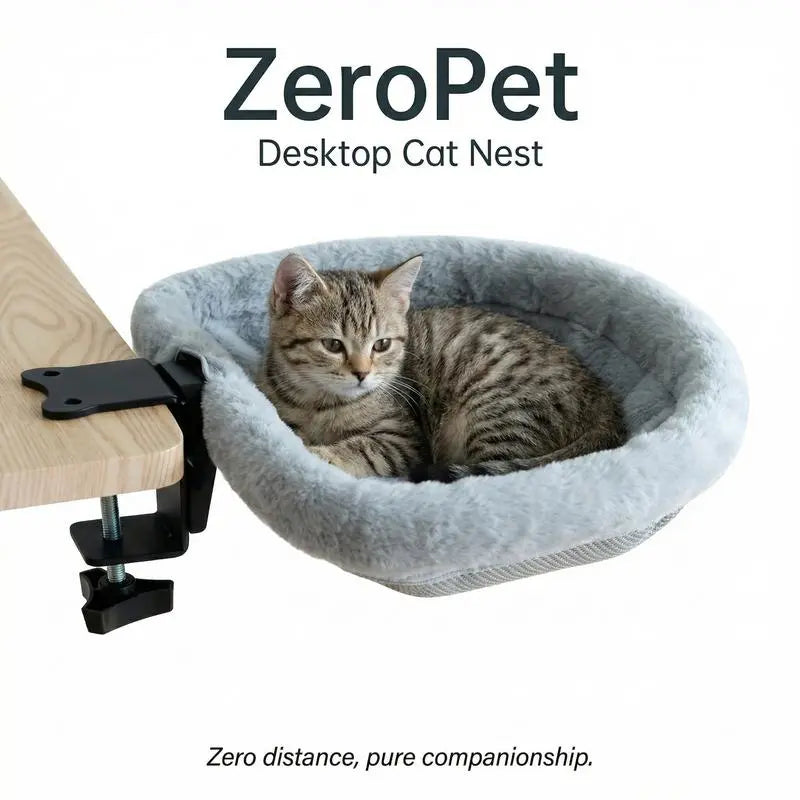 ZERO PET Cat Desk Hammock Bed - Rotating Cat Bed Fordesk or Table,Upgraded Clamp with Spongepad, Holds up to 45LBS, Soft & Sturdy Catnest for Indoor Cats Machine Washable