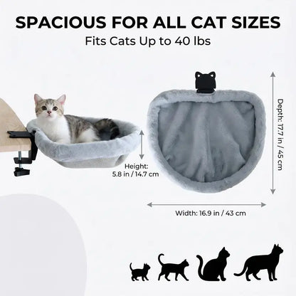 ZERO PET Cat Desk Hammock Bed - Rotating Cat Bed Fordesk or Table,Upgraded Clamp with Spongepad, Holds up to 45LBS, Soft & Sturdy Catnest for Indoor Cats Machine Washable