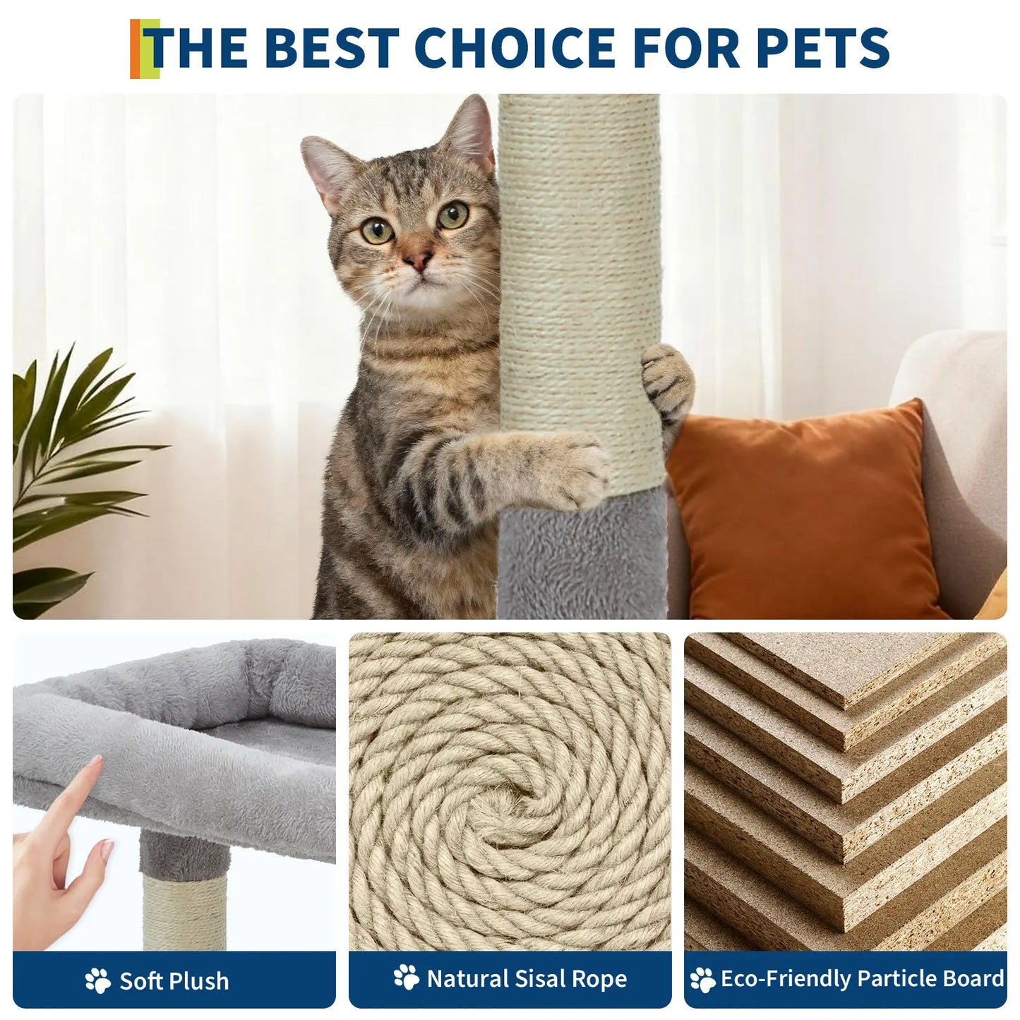 74-Inch Heavy-Duty Multi-Level Cat Tower for Large Cats with Condos, Hammock, and Sisal Scratching Posts - Stable Indoor Cat Playpen with Extra Wide Platforms in Grey