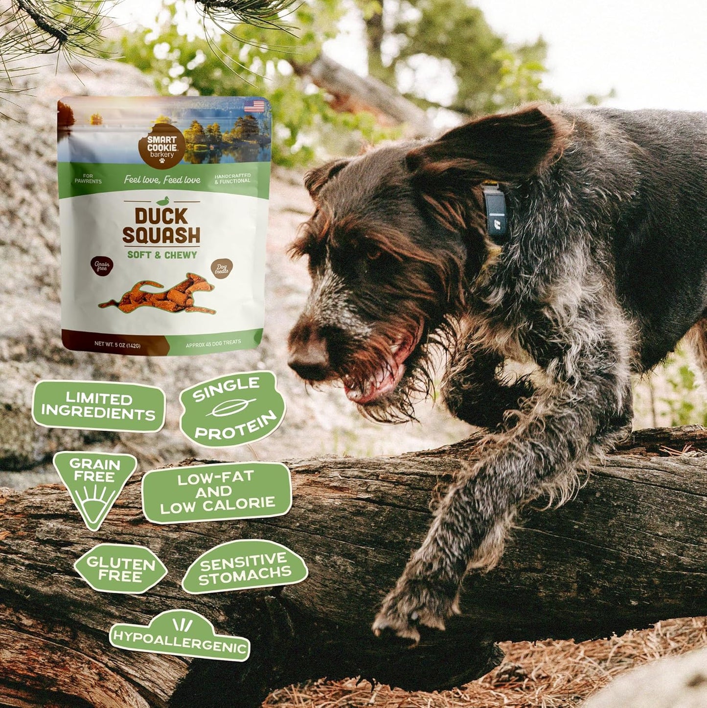 All Natural Dog Treats - Duck & Squash - Training Treats for Dogs & Puppies with Allergies, Sensitive Stomachs - Soft Dog Treats, Chewy, Grain Free, Made in USA - 5Oz, Pack of 3
