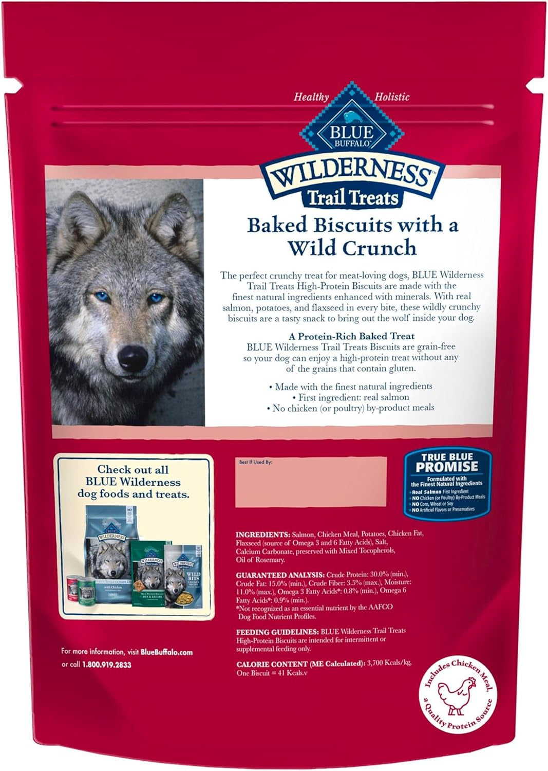 Wilderness Trail Treats High Protein Grain Free Dog Biscuits Crunchy Dog Treats, Salmon Recipe, 10-Oz Bag
