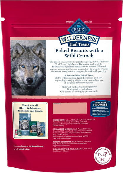 Wilderness Trail Treats High Protein Grain Free Dog Biscuits Crunchy Dog Treats, Salmon Recipe, 10-Oz Bag