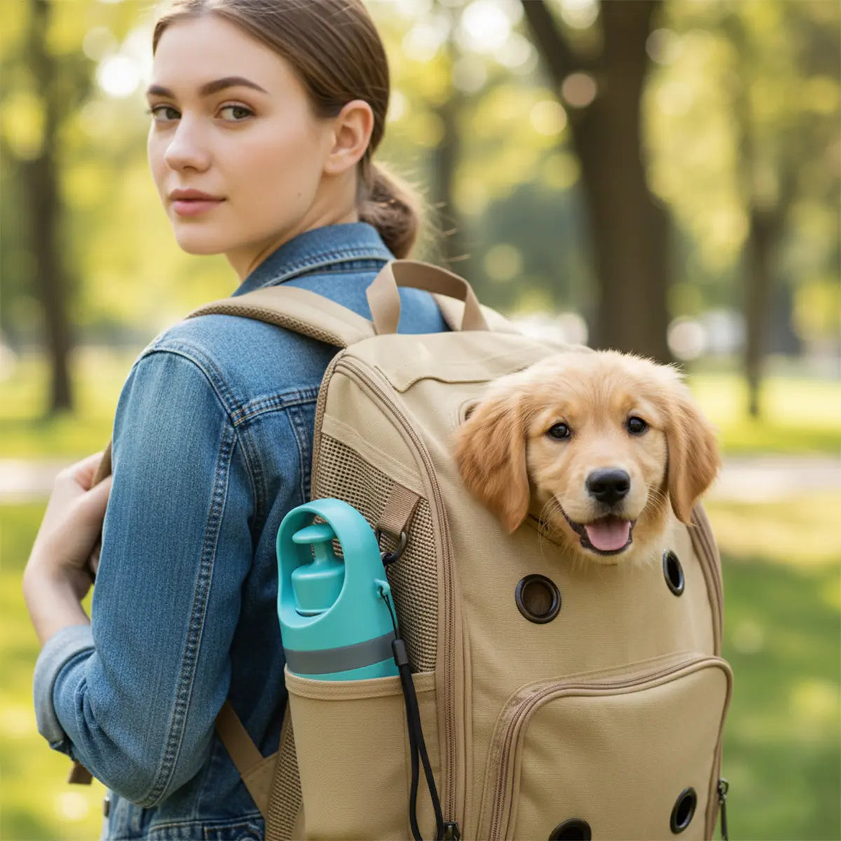 Dog Pooper Scooper - Portable No-Touch Outdoor Scooper with Teal Green Claw-Shaped Design, 15PCS Bag Attachment and Leak-Proof Waste Storage Container