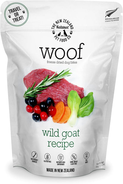 Woof Freeze Dried Dog Food - Wild Goat Recipe, High Protein, Complete Diet, Dog Treats, All Life Stages - 1.76 Oz
