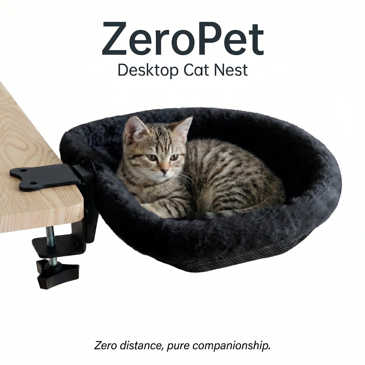 ZERO PET Cat Desk Hammock Bed - Rotating Cat Bed Fordesk or Table,Upgraded Clamp with Spongepad, Holds up to 45LBS, Soft & Sturdy Catnest for Indoor Cats Machine Washable