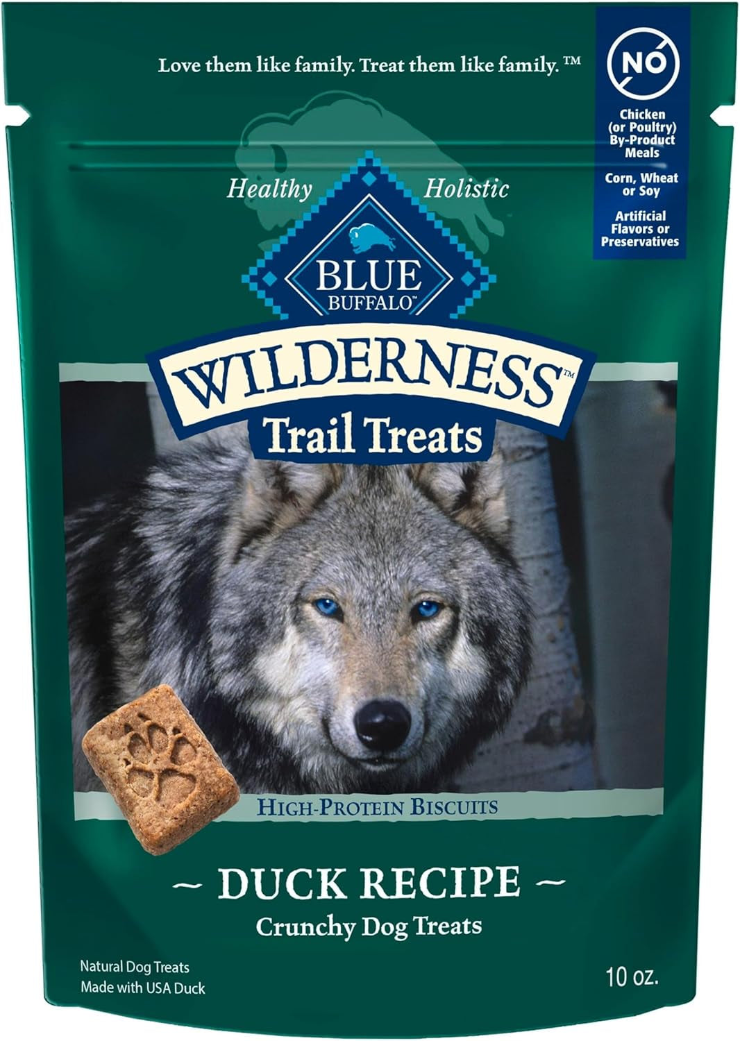Wilderness Trail Treats High Protein Grain Free Dog Biscuits Crunchy Dog Treats, Duck Recipe, 10-Oz Bag