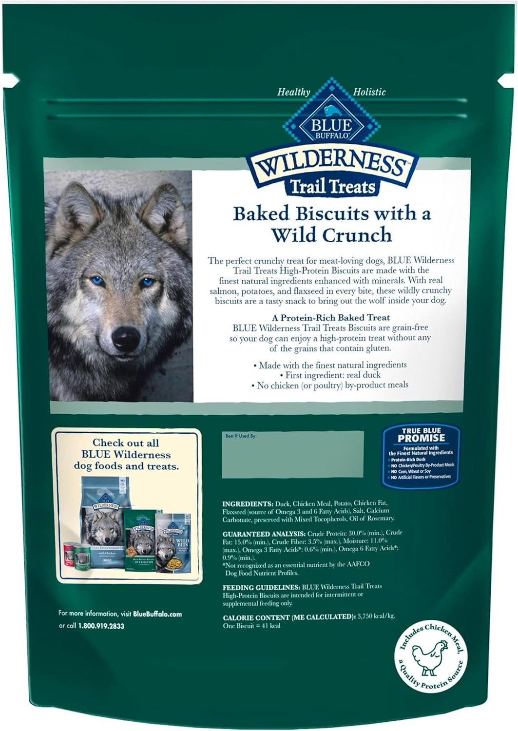 Wilderness Trail Treats High Protein Grain Free Dog Biscuits Crunchy Dog Treats, Duck Recipe, 10-Oz Bag