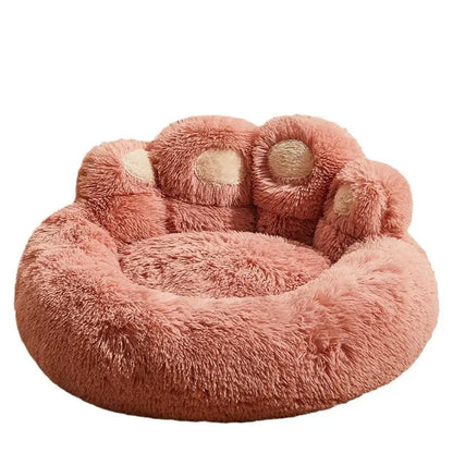 Calming Dog Bed Cat Bed, Cute Bear Paw Shape Plush Pet Bed, Warm Soft Fluffy Dog Bed with Removable Washable Cushion Non-Slip Bottom, 35.4In 43.3In in Khaki Gray Pink