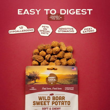 All Natural Dog Treats - Wild Boar & Sweet Potato - Training Treats for Dogs with Allergies, Sensitive Stomachs - Soft Dog Treats, Chewy, Grain Free, Human-Grade, Made in USA - 5Oz Bag