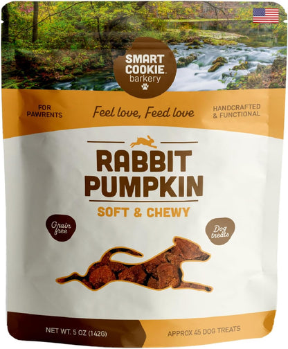 All Natural Dog Treats - Rabbit & Pumpkin - Training Treats for Dogs & Puppies with Allergies, Sensitive Stomachs - Soft Dog Treats, Grain Free, Chewy, Human-Grade, Made in USA - 5Oz Bag