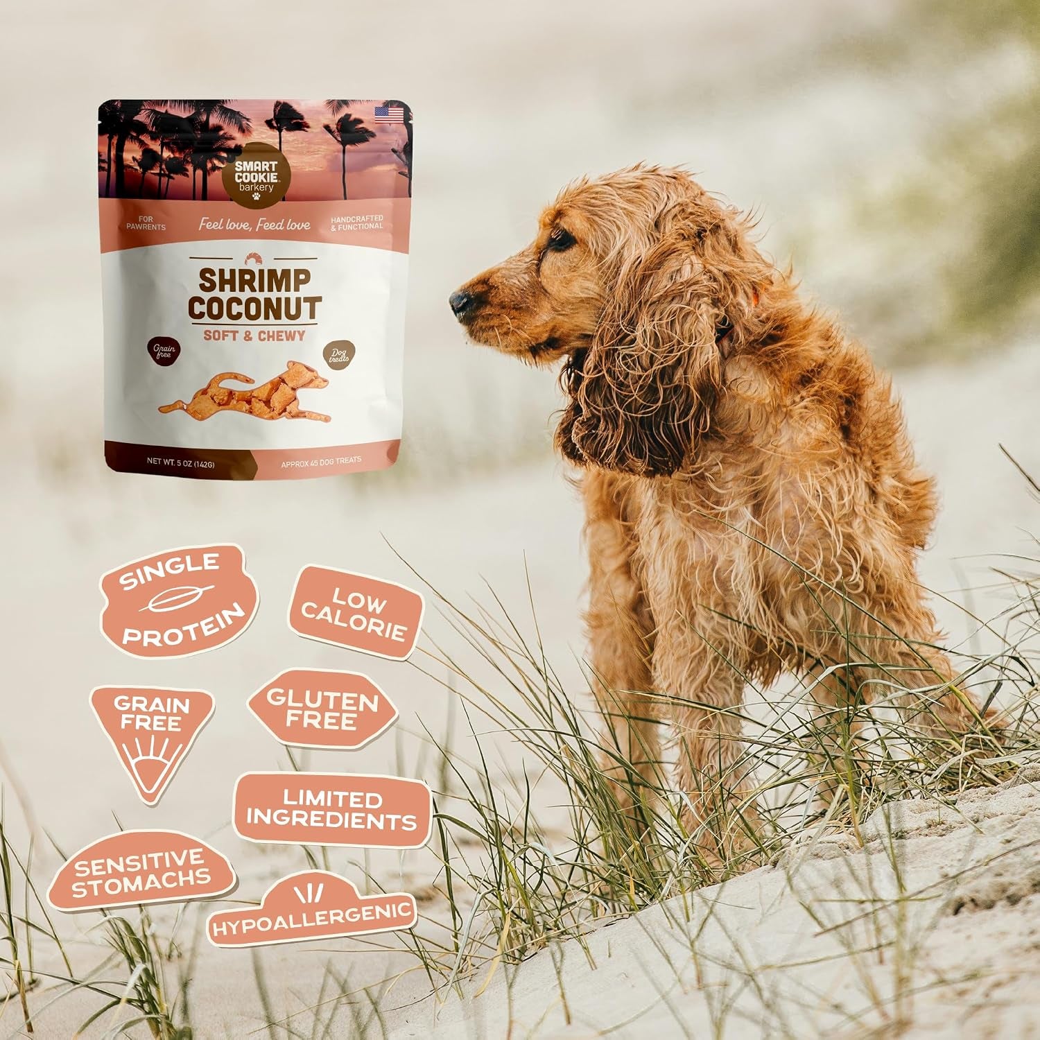 All Natural Dog Treats - Shrimp & Coconut - Training Treats for Dogs with Allergies, Sensitive Stomachs - Soft Dog Treats, Chewy, Grain Free, Human-Grade, Made in USA - 5Oz, Pack of 3