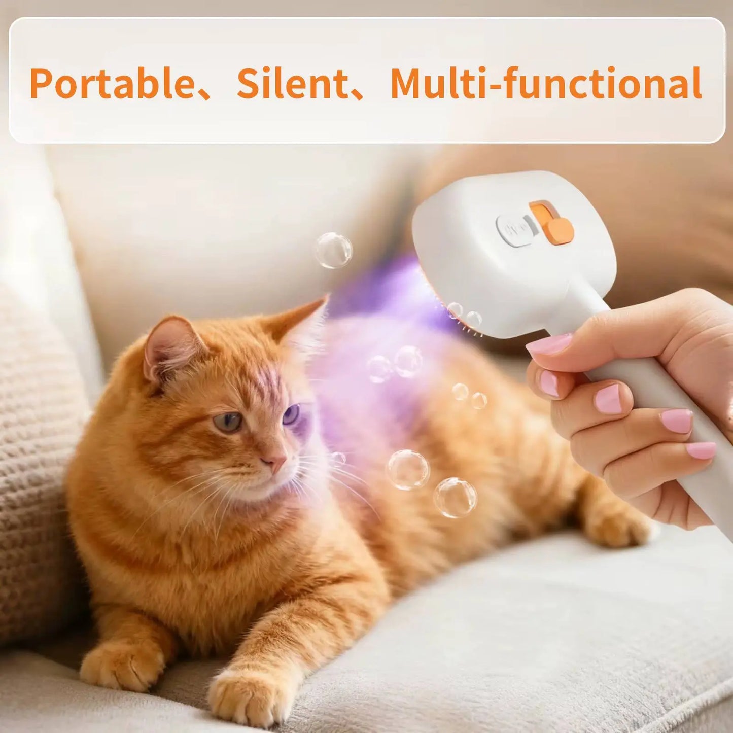 3-in-1 Self-Cleaning Steam Pet Grooming Brush - De-Shedding and Fur Removal Tool for Cats and Dogs