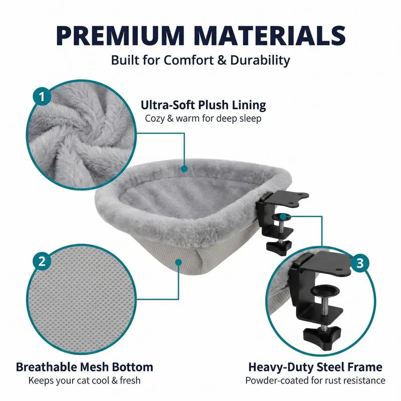 ZERO PET Cat Desk Hammock Bed - Rotating Cat Bed Fordesk or Table,Upgraded Clamp with Spongepad, Holds up to 45LBS, Soft & Sturdy Catnest for Indoor Cats Machine Washable
