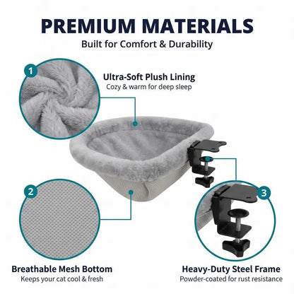 ZERO PET Cat Desk Hammock Bed - Rotating Cat Bed Fordesk or Table,Upgraded Clamp with Spongepad, Holds up to 45LBS, Soft & Sturdy Catnest for Indoor Cats Machine Washable