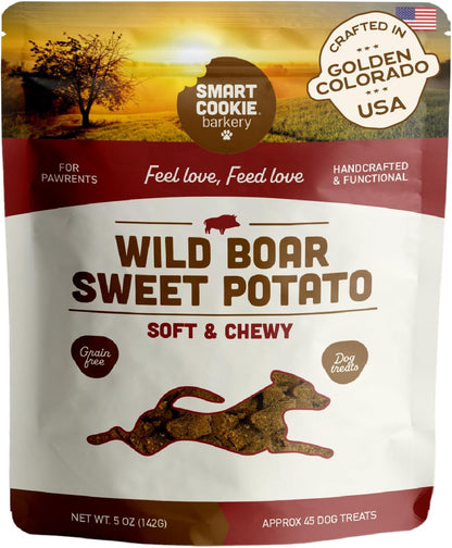 All Natural Dog Treats - Wild Boar & Sweet Potato - Training Treats for Dogs with Allergies, Sensitive Stomachs - Soft Dog Treats, Chewy, Grain Free, Human-Grade, Made in USA - 5Oz Bag