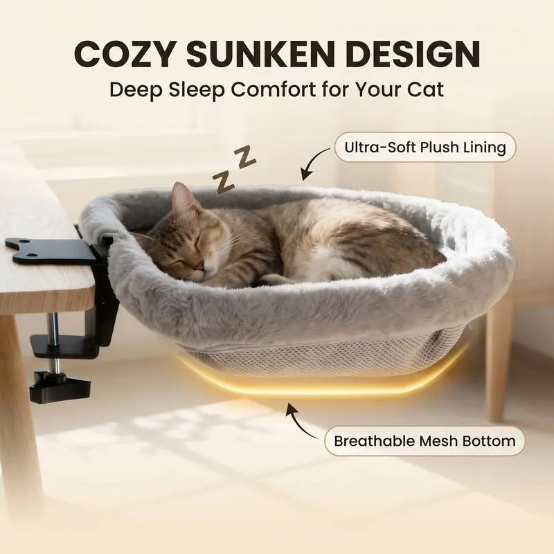 ZERO PET Cat Desk Hammock Bed - Rotating Cat Bed Fordesk or Table,Upgraded Clamp with Spongepad, Holds up to 45LBS, Soft & Sturdy Catnest for Indoor Cats Machine Washable