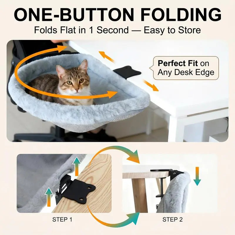 ZERO PET Cat Desk Hammock Bed - Rotating Cat Bed Fordesk or Table,Upgraded Clamp with Spongepad, Holds up to 45LBS, Soft & Sturdy Catnest for Indoor Cats Machine Washable