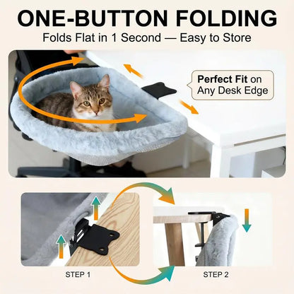 ZERO PET Cat Desk Hammock Bed - Rotating Cat Bed Fordesk or Table,Upgraded Clamp with Spongepad, Holds up to 45LBS, Soft & Sturdy Catnest for Indoor Cats Machine Washable