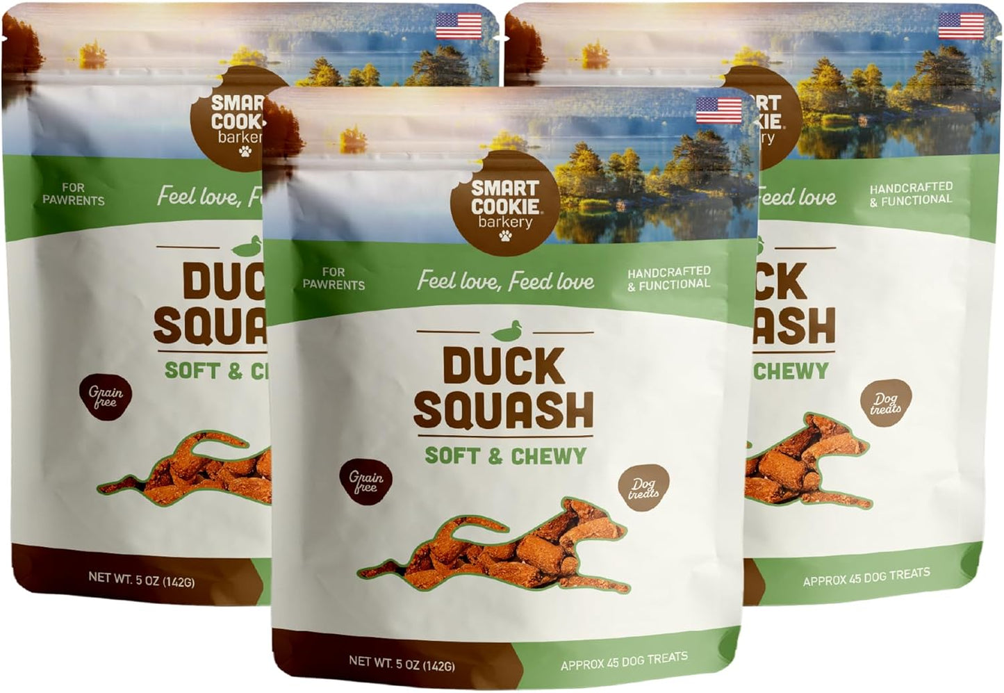 All Natural Dog Treats - Duck & Squash - Training Treats for Dogs & Puppies with Allergies, Sensitive Stomachs - Soft Dog Treats, Chewy, Grain Free, Made in USA - 5Oz, Pack of 3