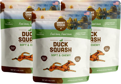 All Natural Dog Treats - Duck & Squash - Training Treats for Dogs & Puppies with Allergies, Sensitive Stomachs - Soft Dog Treats, Chewy, Grain Free, Made in USA - 5Oz, Pack of 3