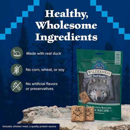 Wilderness Trail Treats High Protein Grain Free Dog Biscuits Crunchy Dog Treats, Duck Recipe, 10-Oz Bag