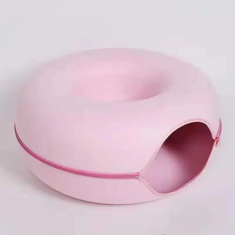 Felt Donut Cat Tunnel Bed, 2-In-1 Washable Detachable Pet Hideaway Cave, All-Season Warm Cozy Indoor Cat Sleeping Nest, Secure Zipper Design, Easy Disassembly Storage Shaped Beds