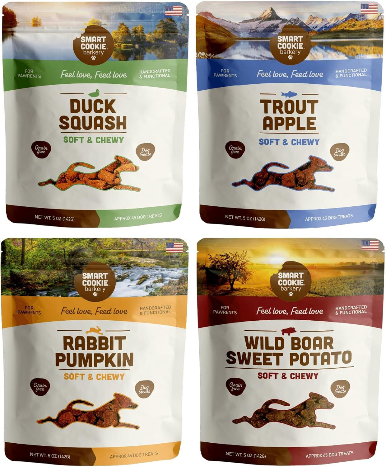 All Natural Soft Dog Treats - 4 Flavor Variety Pack (5Oz Each) - Healthy Dog Treats for Dogs & Puppies with Allergies, Sensitive Stomachs - Chewy, Grain Free, Made in USA